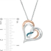 Thumbnail Image 3 of 1/15 CT. T.W. Enhanced Blue and White Diamond Infinity and Double Heart Pendant in Sterling Silver and 10K Rose Gold