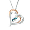 Thumbnail Image 0 of 1/15 CT. T.W. Enhanced Blue and White Diamond Infinity and Double Heart Pendant in Sterling Silver and 10K Rose Gold