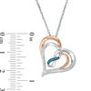 Thumbnail Image 2 of 1/15 CT. T.W. Enhanced Blue and White Diamond Infinity and Double Heart Pendant in Sterling Silver and 10K Rose Gold