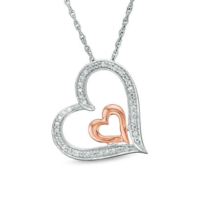 Diamond Accent Tilted Double Heart 