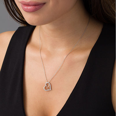 Diamond Accent Tilted Double Heart 