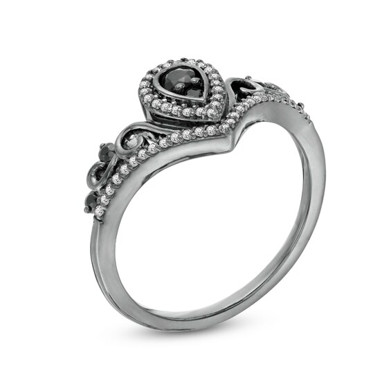 Black Spinel and Lab-Created White Sapphire Pear Frame Tiara Ring in Sterling Silver with Black Rhodium
