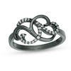 Lab-Created White Sapphire Scroll Ring in Sterling Silver with Black Rhodium