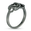 Lab-Created White Sapphire Scroll Ring in Sterling Silver with Black Rhodium