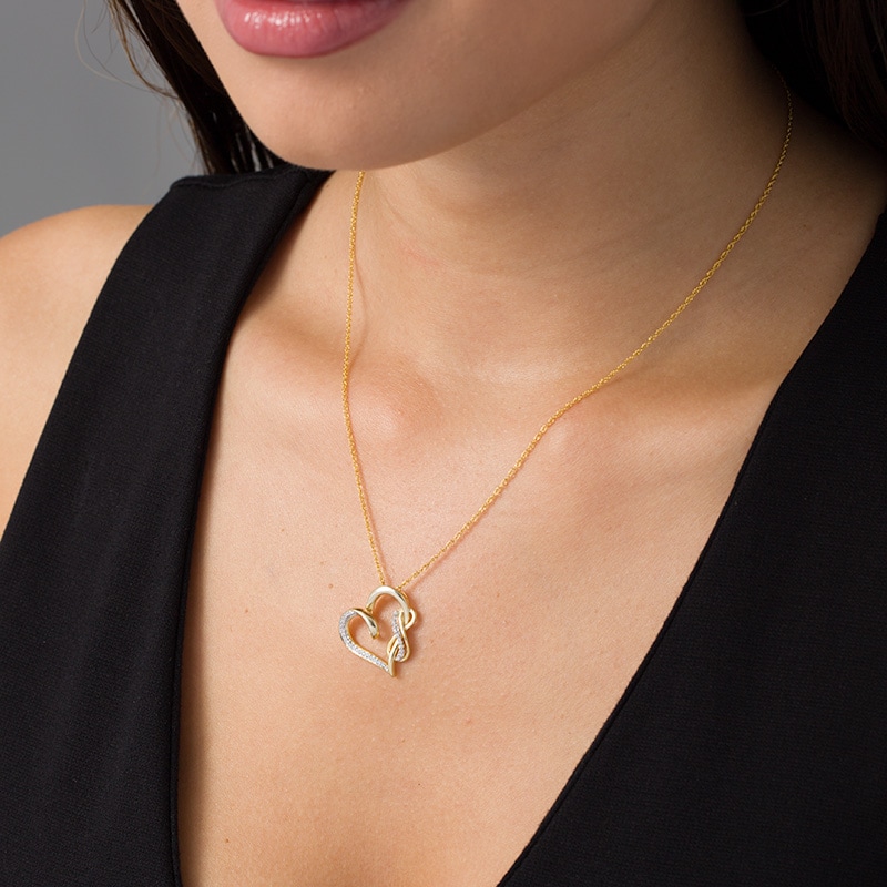 Main Image 2 of 1/8 CT. T.W. Diamond Infinity and Swirl Heart Pendant in Sterling Silver with 14K Gold Plate
