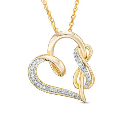 18 Gelin 14k Solid Gold 0,02 ct Diamond Infinity Heart Pendant Necklace for Women