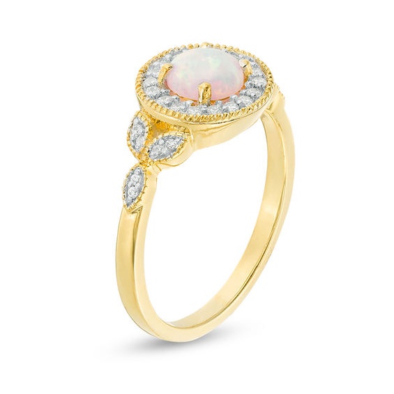 5.5mm Lab-Created Opal and 1/8 CT. T.W. Diamond Frame