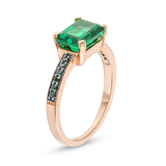Emerald-Cut Lab-Created Emerald and 1/15 CT. T.w. Black Diamond Ring in 10K Rose Gold