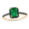 Thumbnail Image 0 of Emerald-Cut Lab-Created Emerald and 1/8 CT. T.W. Black Diamond Frame Ring in 10K Gold