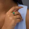 Thumbnail Image 1 of Emerald-Cut Lab-Created Emerald and 1/8 CT. T.W. Black Diamond Frame Ring in 10K Gold