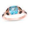 Thumbnail Image 0 of 7.0mm Cushion-Cut Blue Topaz and 1/10 CT. T.W. Enhanced Black and White Diamond Vintage-Style Ring in 10K Rose Gold