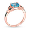 7.0mm Cushion-Cut Blue Topaz and 1/10 CT. T.W. Enhanced Black and White Diamond Vintage-Style Ring in 10K Rose Gold