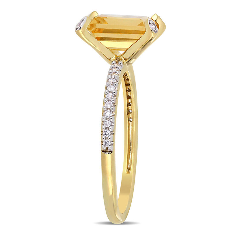 Emerald-Cut Citrine and 1/10 CT. T.W. Diamond Ring in 10K Gold