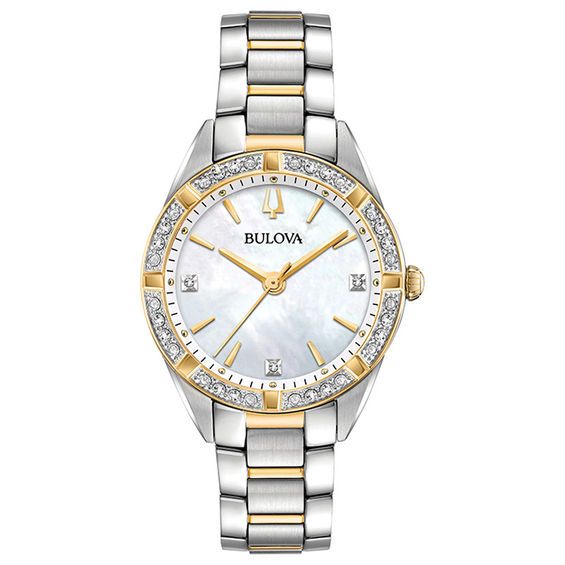 Ladies' Bulova Sutton 1/15 CT. T.w. Diamond Two-Tone Watch with Mother-of-Pearl (Model: 98R263)