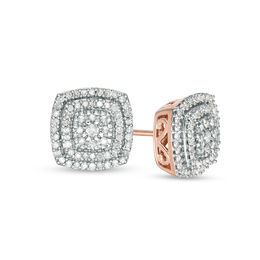 Rose Gold Earrings Zales T W Composite Diamond Double Cushion Frame Stud Earrings In 10k Rose