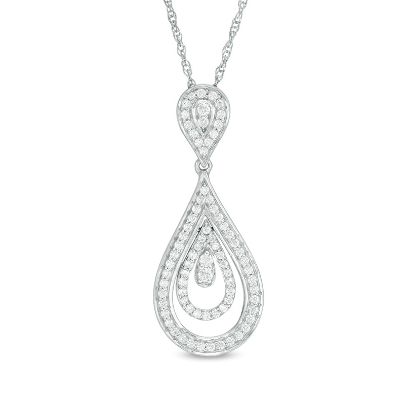 Main Image 1 of 1/2 CT. T.W. Diamond Layered Teardrop Pendant in Sterling Silver