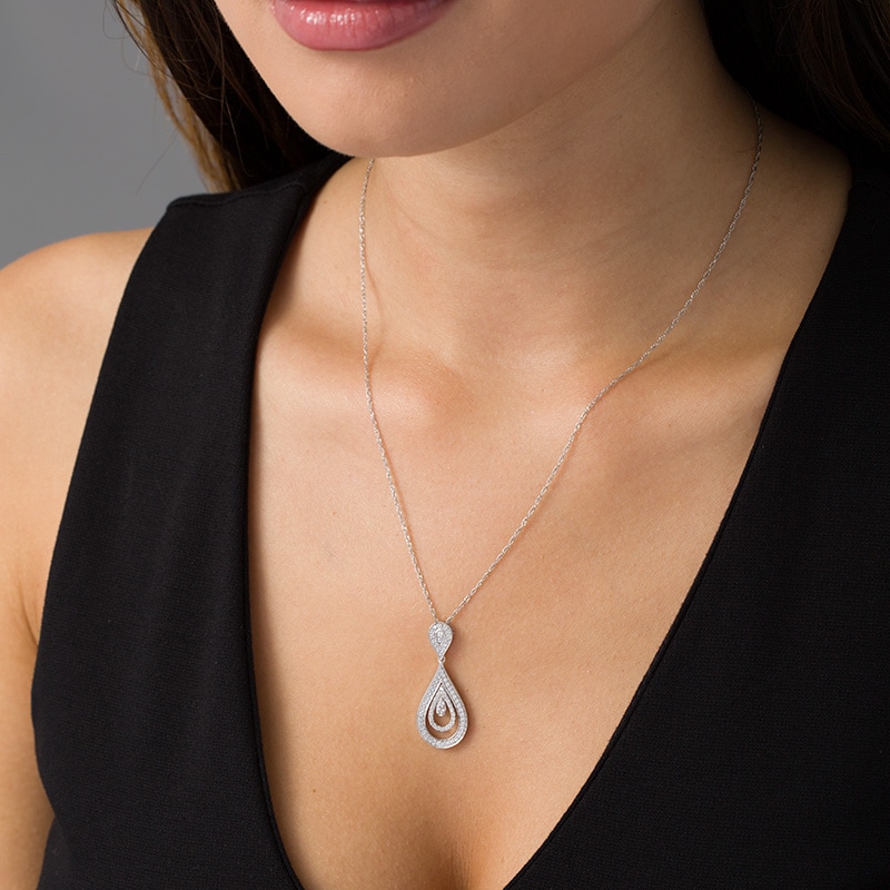 Main Image 2 of 1/2 CT. T.W. Diamond Layered Teardrop Pendant in Sterling Silver