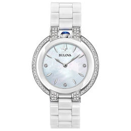Ladies' Bulova Rubaiyat 1/3 CT. T.W. Diamond Ceramic Watch with Mother-of-Pearl Dial (Model: 98R265)