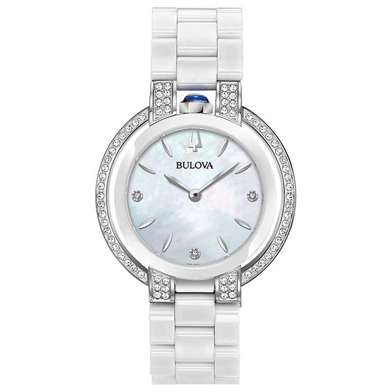 Ladies' Bulova Rubaiyat 1/3 CT. T.w. Diamond Ceramic Watch with Mother-of-Pearl Dial (Model: 98R265)