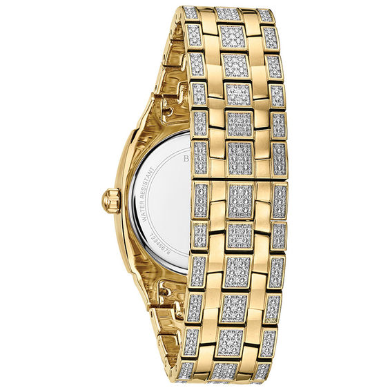Men's Bulova Phantom Crystal Accent Gold-Tone Watch with Square Silver-Tone Dial (Model: 98B323)