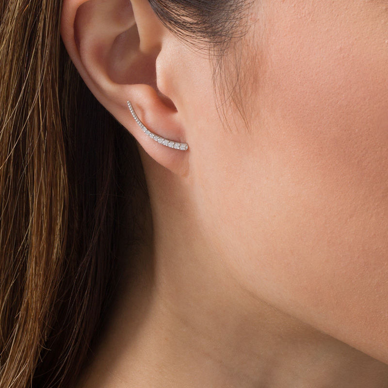 Main Image 2 of 1/5 CT. T.W. Diamond Tapered Curve Crawler Earrings in Sterling Silver