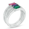 Thumbnail Image 3 of Lab-Created Multi-Gemstone and White Sapphire Vintage-Style Stackable Three Ring Set in Sterling Silver