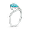 Thumbnail Image 3 of Pear-Shaped and Round Blue Zircon with 1/20 CT. T.W. Diamond Chevron Ring in 14K White Gold