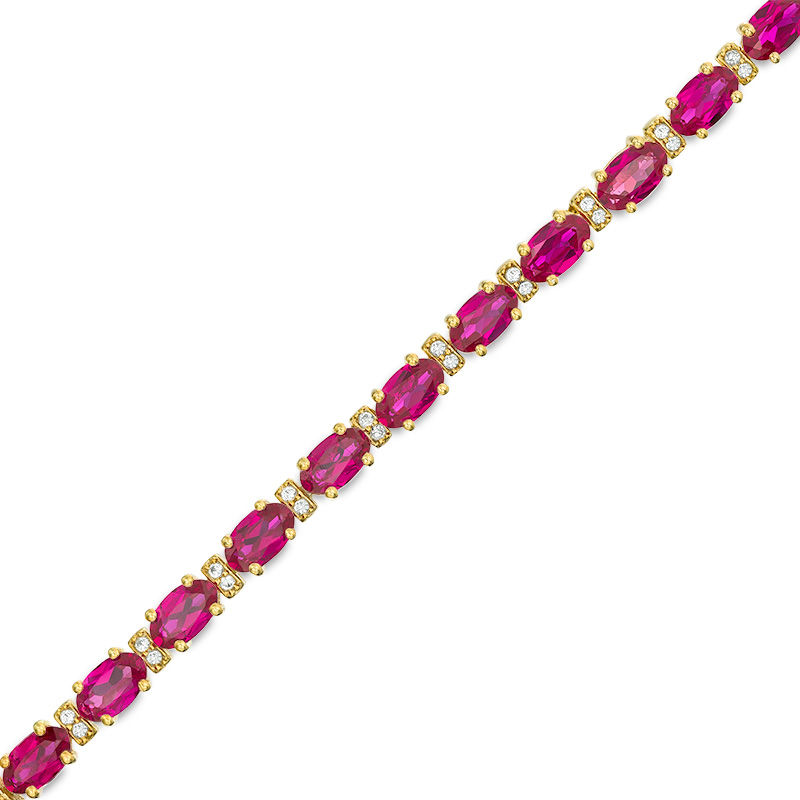 Main Image 1 of Oval Lab-Created Ruby and White Sapphire Bracelet in Sterling Silver with 14K Gold Plate