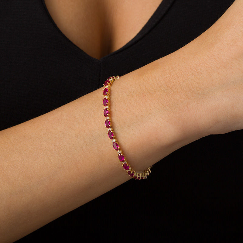 Oval Lab-Created Ruby and White Sapphire Bracelet in Sterling Silver with 14K Gold Plate