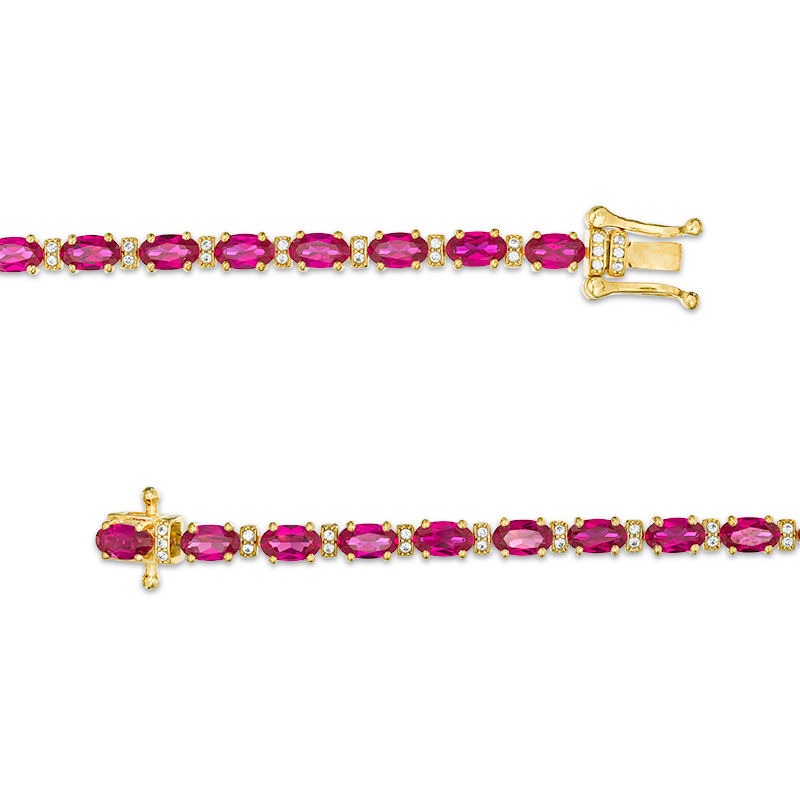 Oval Lab-Created Ruby and White Sapphire Bracelet in Sterling Silver with 14K Gold Plate