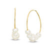 Thumbnail Image 1 of 4.0-6.5mm Freshwater Cultured Pearl Five Stone Hoop Earrings in 10K Gold