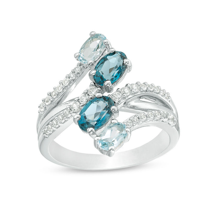 Main Image 1 of Oval London and Sky Blue Topaz and Lab-Created White Sapphire Duo Bypass Ring in Sterling Silver