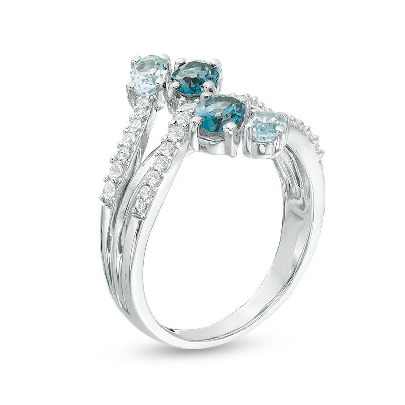 Main Image 3 of Oval London and Sky Blue Topaz and Lab-Created White Sapphire Duo Bypass Ring in Sterling Silver