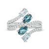 Thumbnail Image 4 of Oval London and Sky Blue Topaz and Lab-Created White Sapphire Duo Bypass Ring in Sterling Silver