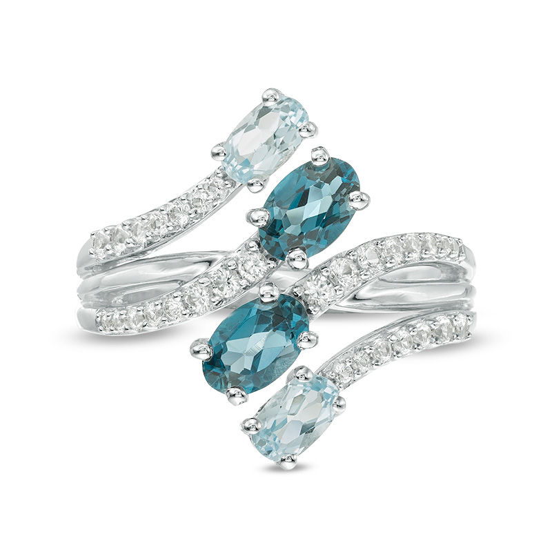 Main Image 4 of Oval London and Sky Blue Topaz and Lab-Created White Sapphire Duo Bypass Ring in Sterling Silver