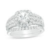 Thumbnail Image 1 of 6.5mm Lab-Created White Sapphire Cushion Frame Triple Row Bridal Set in Sterling Silver