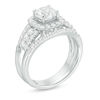 Thumbnail Image 3 of 6.5mm Lab-Created White Sapphire Cushion Frame Triple Row Bridal Set in Sterling Silver