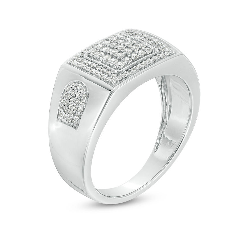 Men's 1/2 CT. T.W. Composite Diamond Square Frame Ring in Sterling Silver