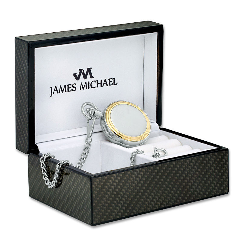 Men's James Michael Two-Tone Pocket Watch with Blue Skeleton Dial (Model: PMA181044C)