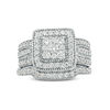 1-1/4 CT. T.W. Multi-Diamond Square Frame Vintage-Style Multi-Row Bridal Set in 10K White Gold