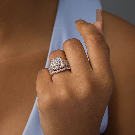 1-1/4 CT. T.W. Multi-Diamond Square Frame Vintage-Style Multi-Row