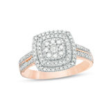3/8 CT. T.W. Cushion Multi-Diamond Double Frame Ring in 10K