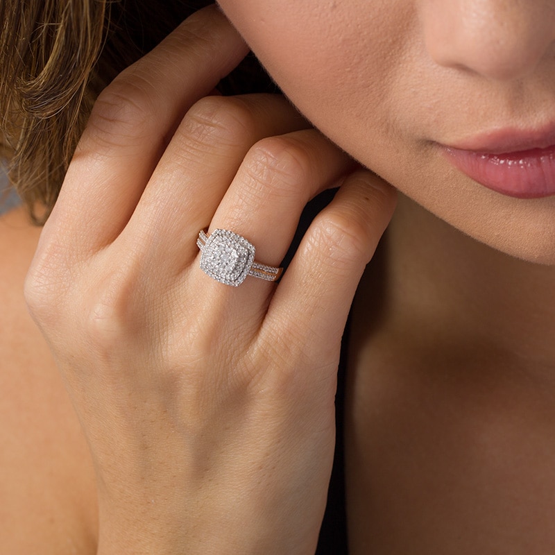 Main Image 2 of 3/8 CT. T.W. Cushion Multi-Diamond Double Frame Ring in 10K Rose Gold