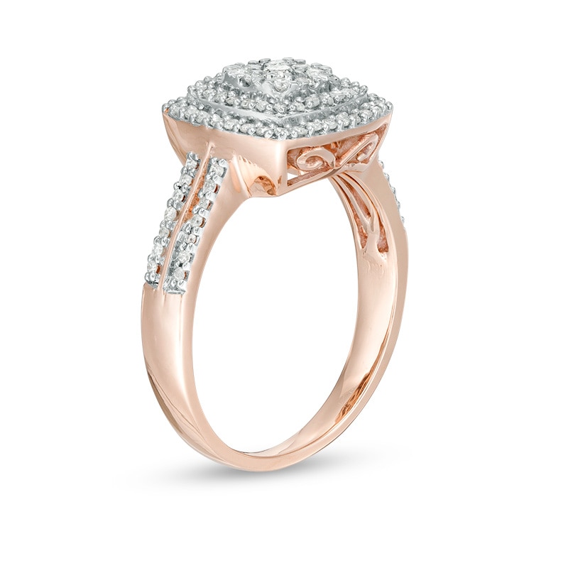 Main Image 3 of 3/8 CT. T.W. Cushion Multi-Diamond Double Frame Ring in 10K Rose Gold