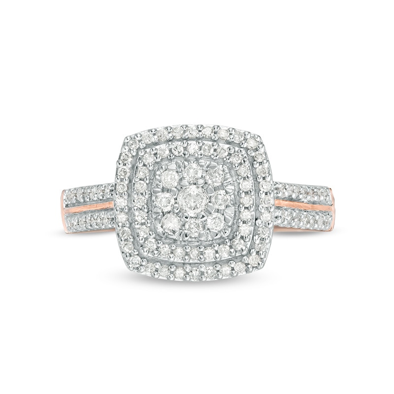 Main Image 4 of 3/8 CT. T.W. Cushion Multi-Diamond Double Frame Ring in 10K Rose Gold