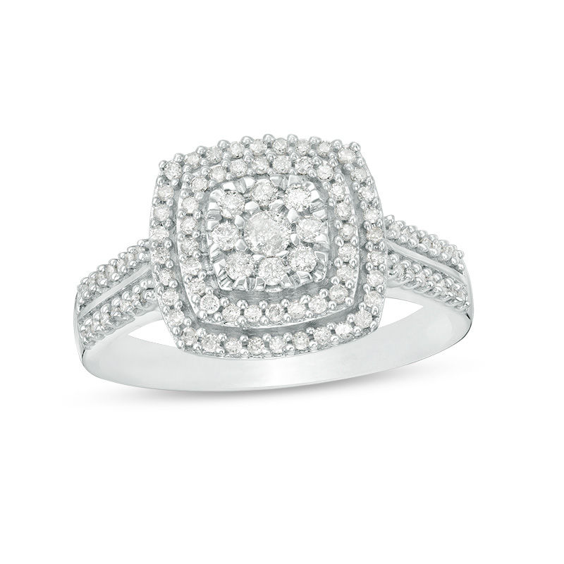 Main Image 1 of 3/8 CT. T.W. Diamond Double Cushion Frame Ring in 10K White Gold