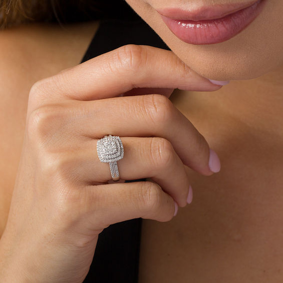 3/8 CT. T.w. Diamond Double Cushion Frame Ring in 10K White Gold