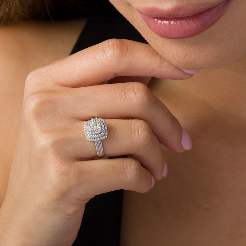 Main Image 2 of 3/8 CT. T.W. Diamond Double Cushion Frame Ring in 10K White Gold