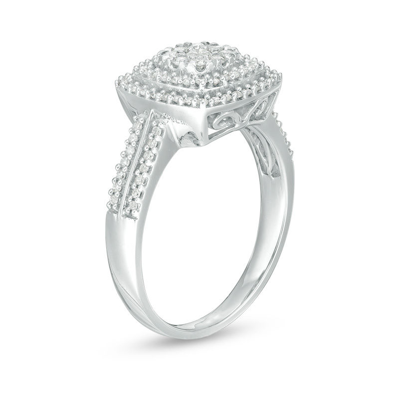 Main Image 3 of 3/8 CT. T.W. Diamond Double Cushion Frame Ring in 10K White Gold