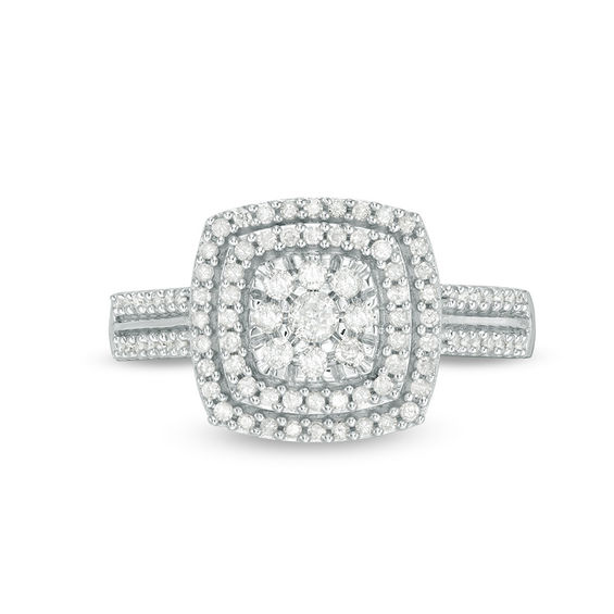 3/8 CT. T.w. Diamond Double Cushion Frame Ring in 10K White Gold